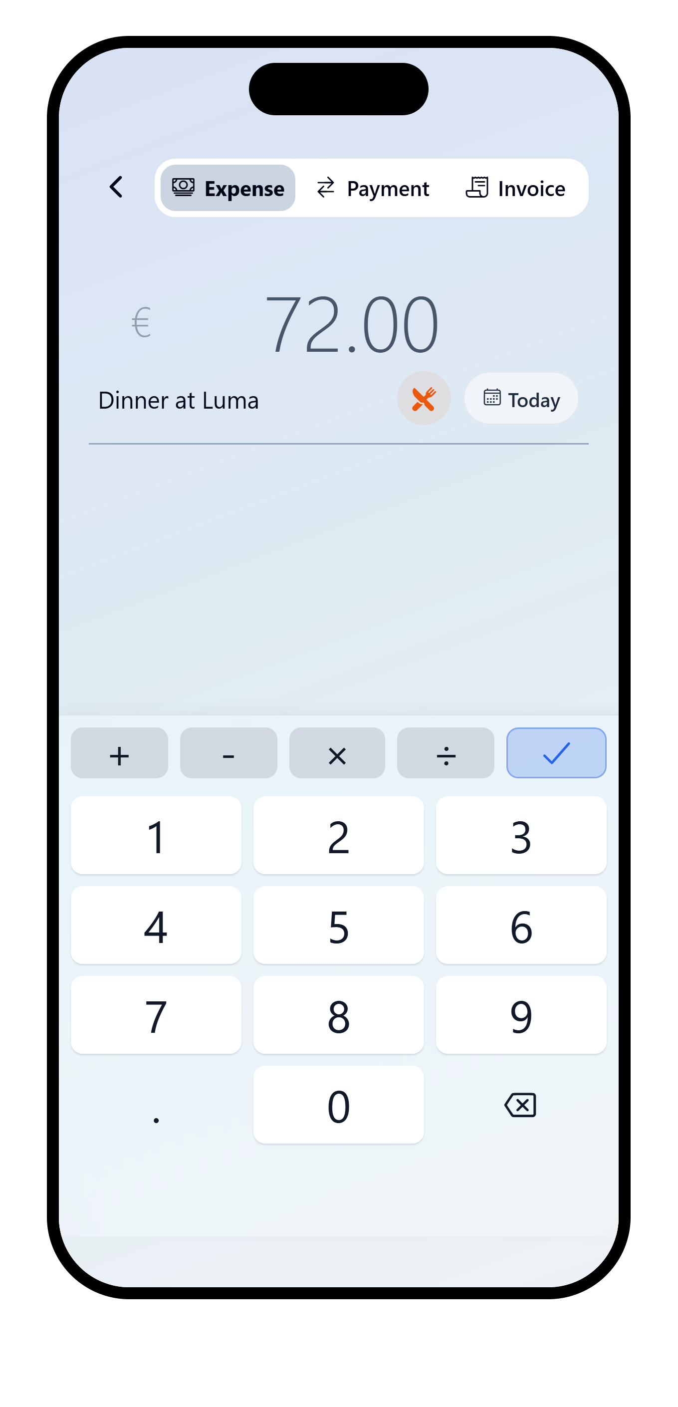 VAKKA amount calculator with the evaluated result ready to apply.