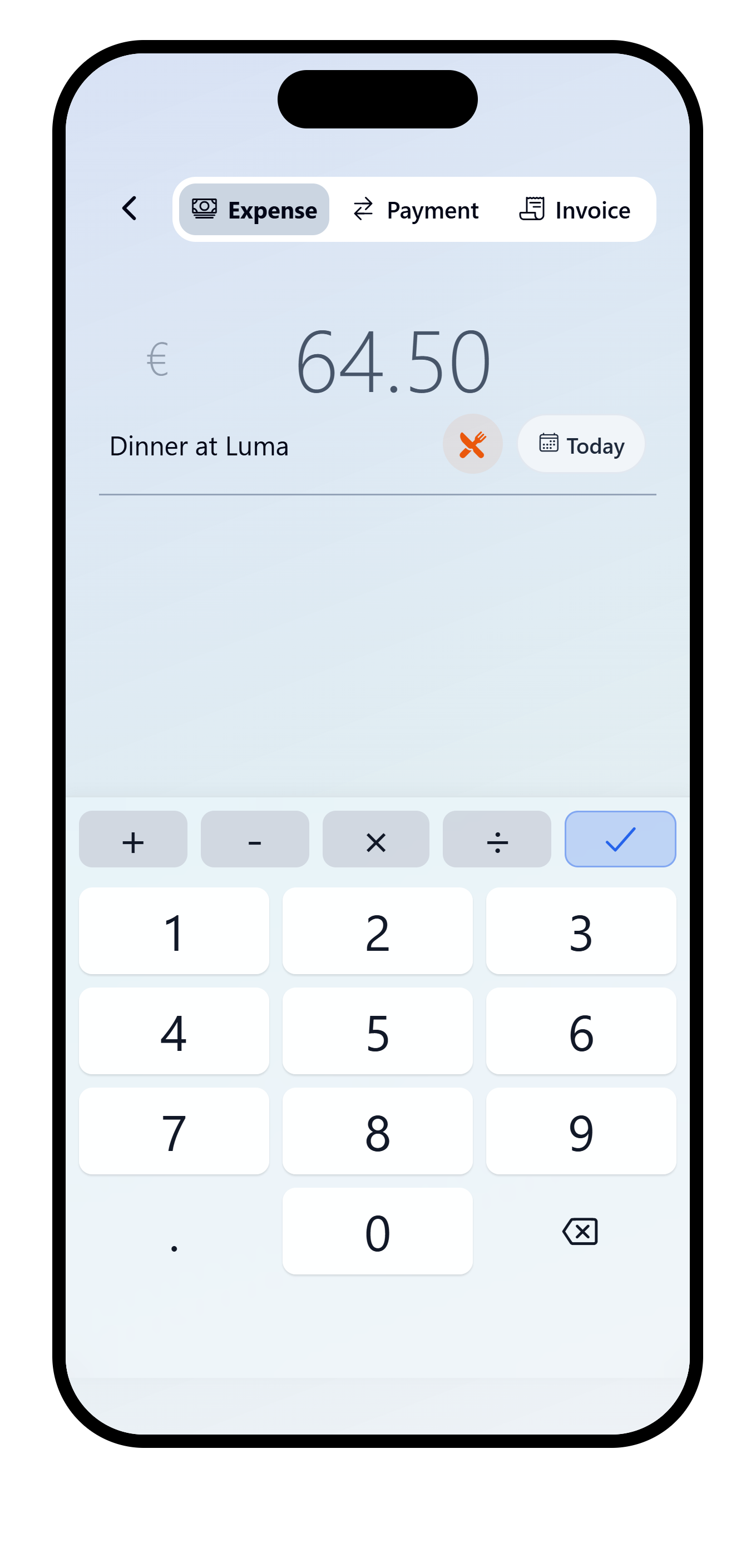 VAKKA amount keypad with a first number entered.
