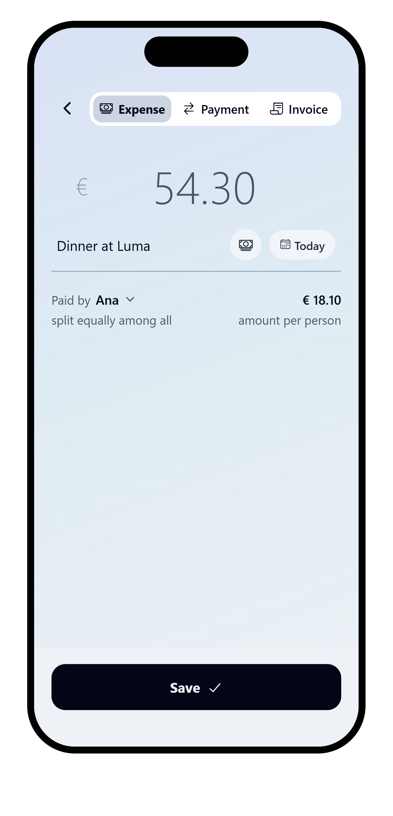VAKKA expense form with a detailed dinner description.