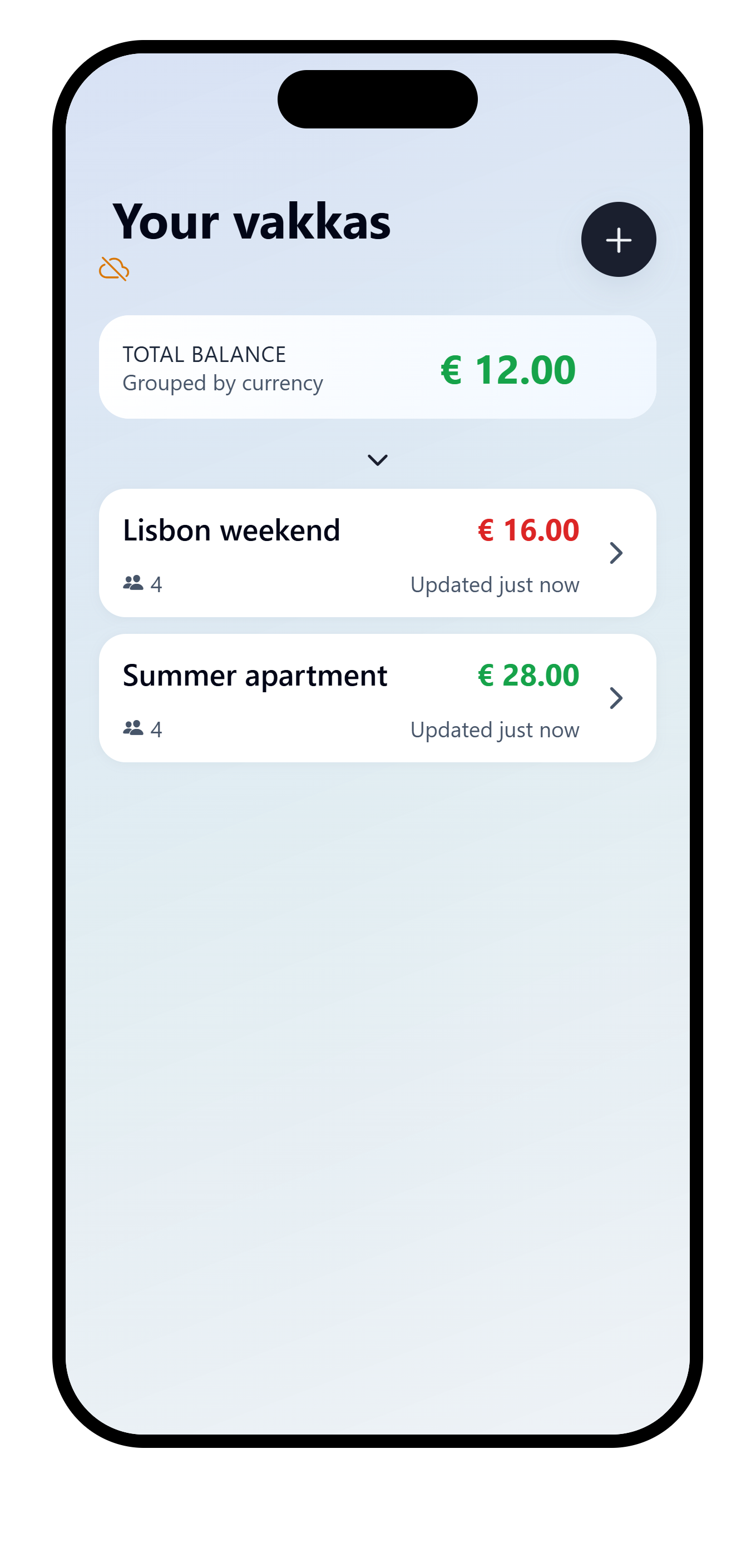 VAKKA home with Lisbon weekend and Summer apartment still visible while a sync is pending.