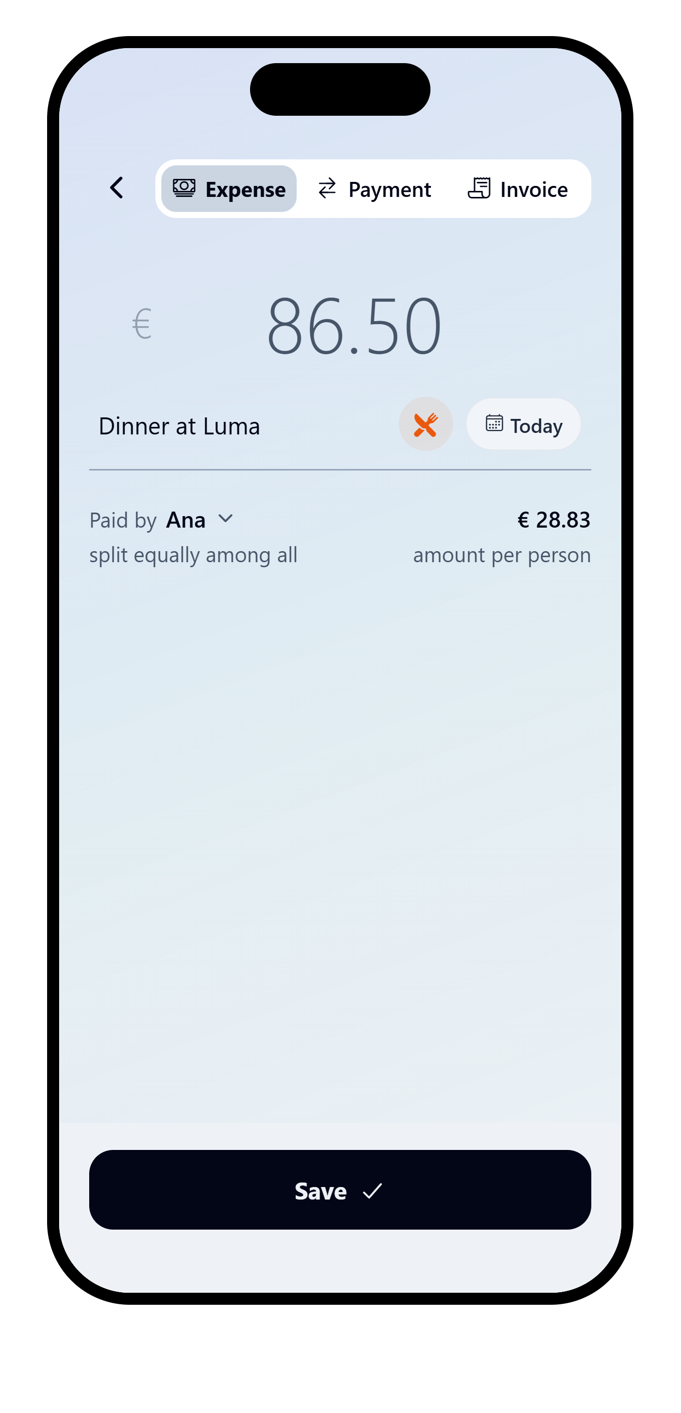 VAKKA add expense form inside a shared vakka before selecting the invoice entry type.
