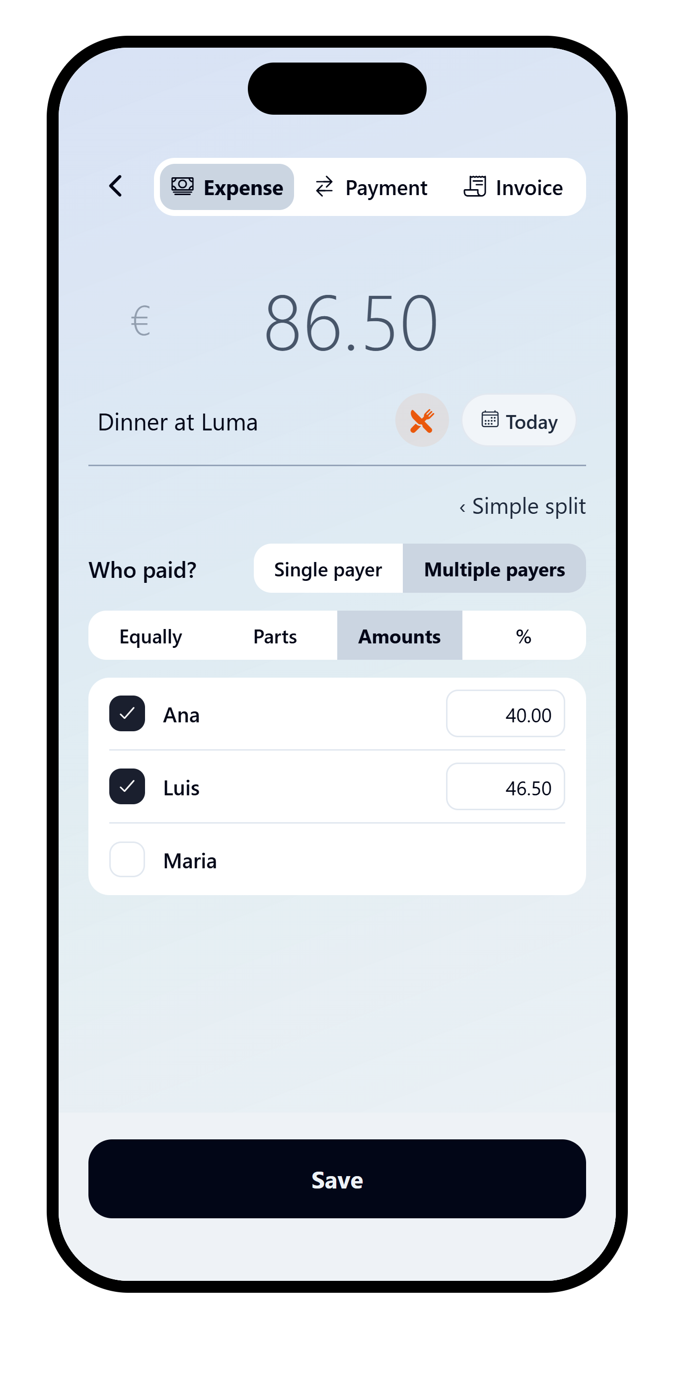 VAKKA multiple payer distribution using exact amounts for each contributor.