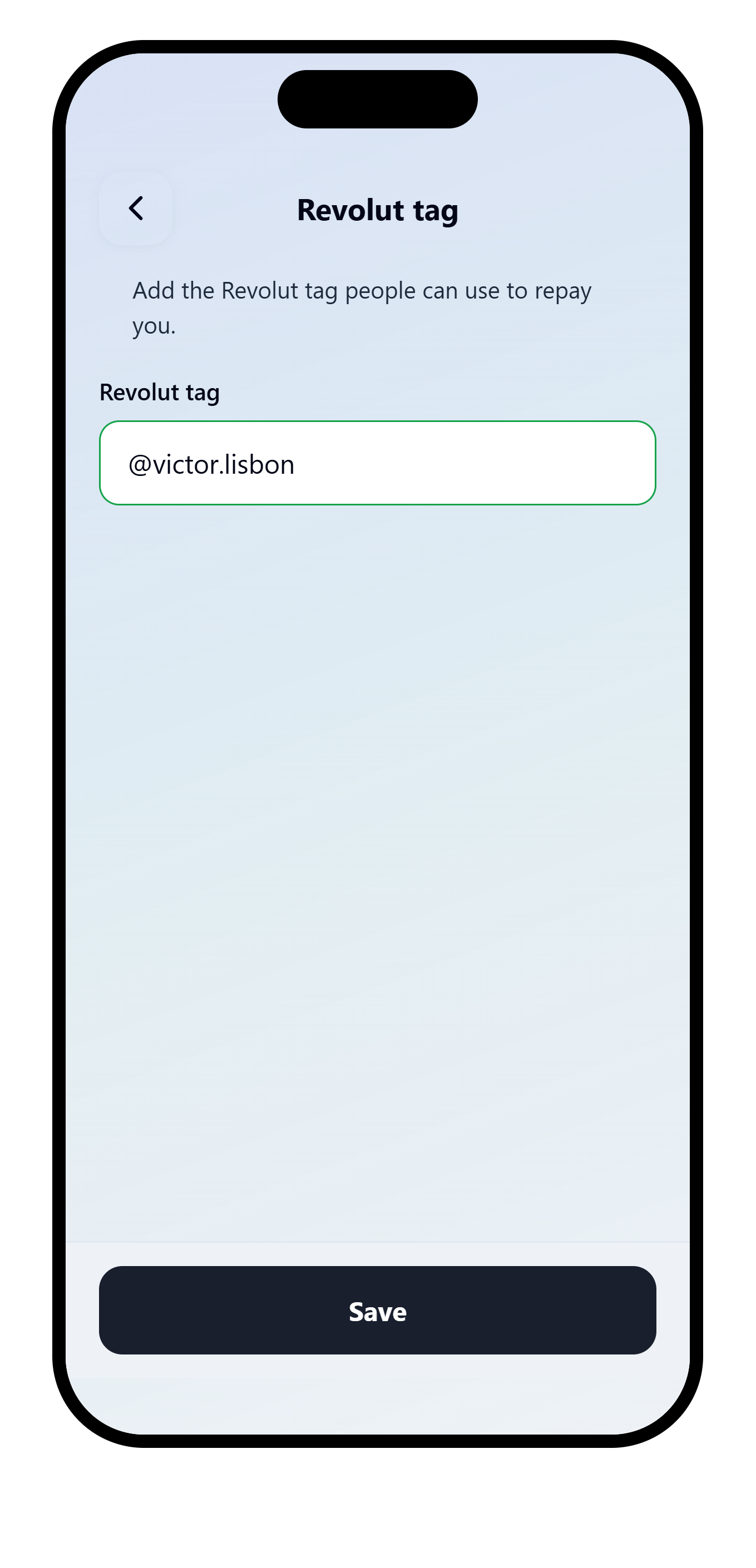 VAKKA Revolut reimbursement setting with the tag @victor.lisbon ready to save.